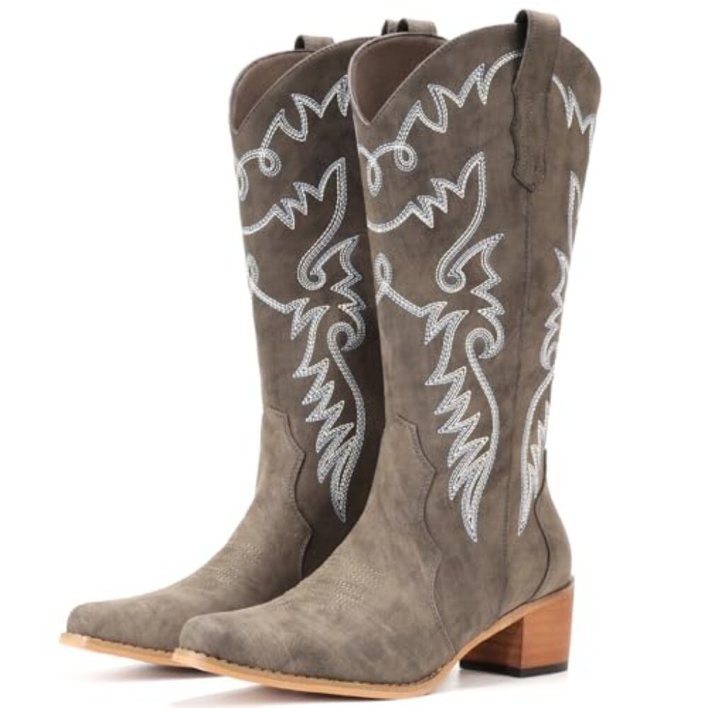 Women's Pointy Toe Mid Calf Western Cowgirl Boots with 2-Inch Heel - Picture 6 of 7